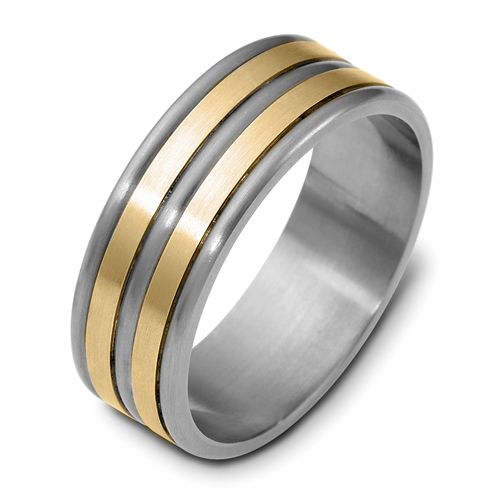 Men's Brushed 18k White Gold and Titanium Band - Image