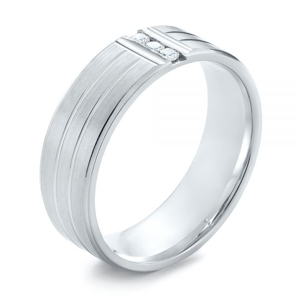 Men's Brushed Finish Diamond Wedding Band - Three-Quarter View -  103974