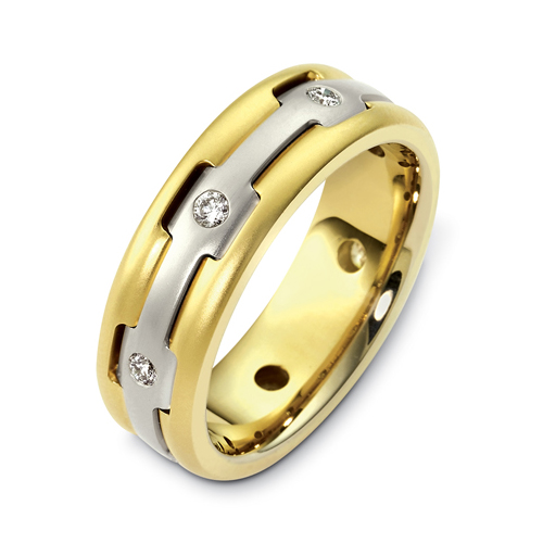 Men's Brushed Two-Tone Gold and Diamond Band - front perspective