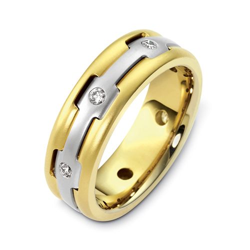 18k Yellow Gold And 18K Gold Men's Brushed Two-tone Diamond Band - Three-Quarter View -  412