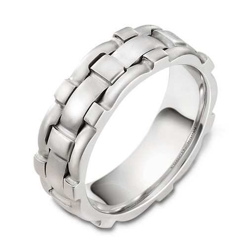 14k White Gold Men's Brushed Woven Band - Three-Quarter View -  413