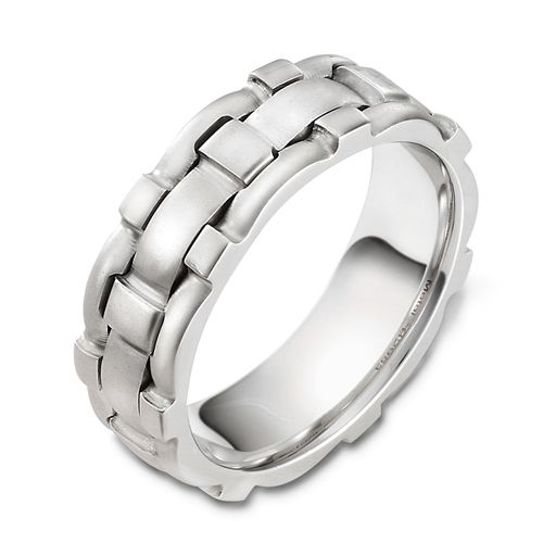 Men's Brushed Woven 18k White Gold Band - Image