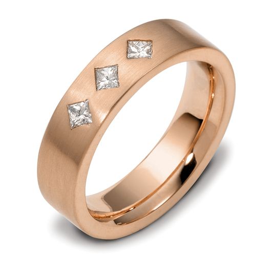 14k Rose Gold 14k Rose Gold Men's Brushed Diamond Band - Three-Quarter View -  459