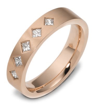 14k Rose Gold 14k Rose Gold Men's Brushed Diamond Band - Three-Quarter View -  460