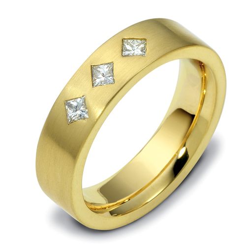 18k Yellow Gold Men's Brushed Diamond Band - Three-Quarter View -  459