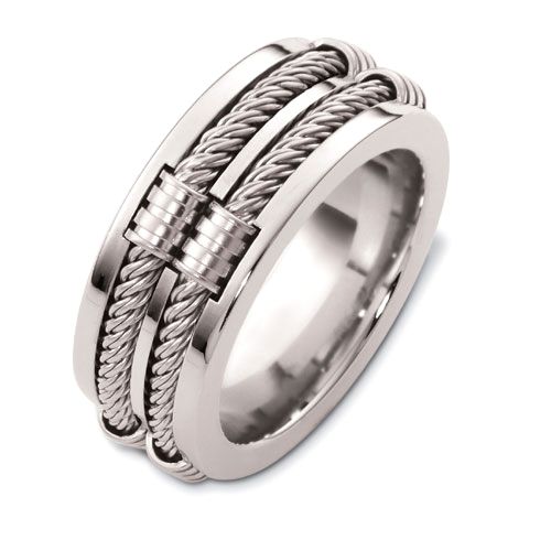 14k White Gold Men's Cable Band - Three-Quarter View -  308