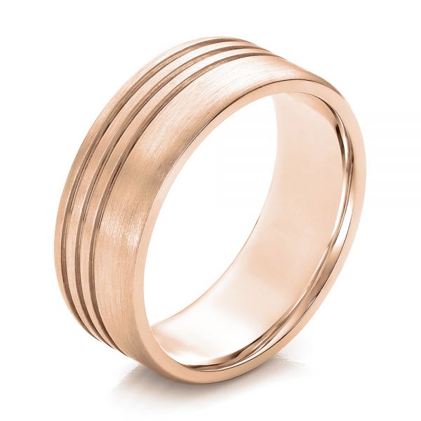 14k Rose Gold 14k Rose Gold Men's Contemporary Brushed Wedding Band - Three-Quarter View -  100173