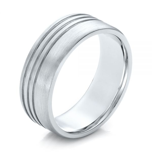 18k White Gold Men's Contemporary Brushed Wedding Band - Three-Quarter View -  100173