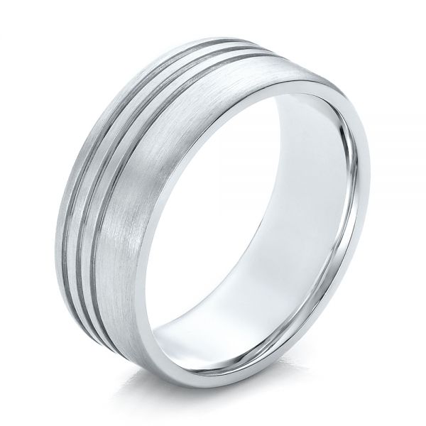 14k White Gold 14k White Gold Men's Contemporary Brushed Wedding Band - Three-Quarter View -  100173