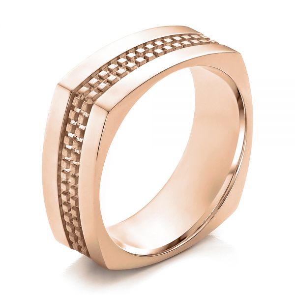 18k Rose Gold 18k Rose Gold Men's Contemporary Wedding Band - Three-Quarter View -  100167