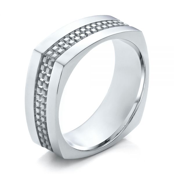 18k White Gold 18k White Gold Men's Contemporary Wedding Band - Three-Quarter View -  100167