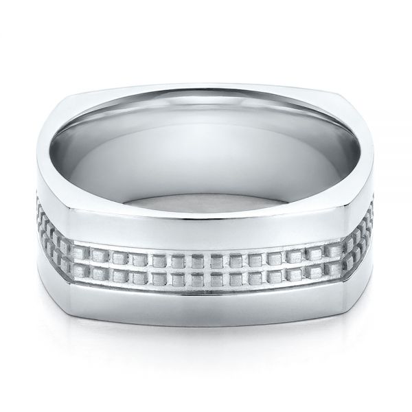 14k White Gold Men's Contemporary Wedding Band - Flat View -  100167