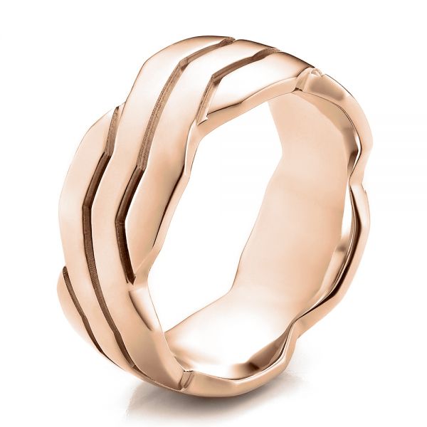 14k Rose Gold 14k Rose Gold Men's Contemporary Woven Wedding Band - Three-Quarter View -  100122