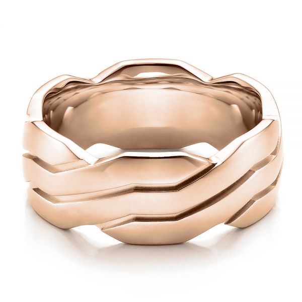 14k Rose Gold 14k Rose Gold Men's Contemporary Woven Wedding Band - Flat View -  100122