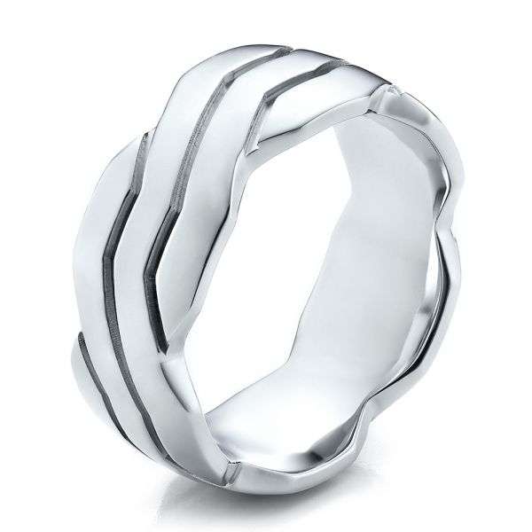 14k White Gold 14k White Gold Men's Contemporary Woven Wedding Band - Three-Quarter View -  100122