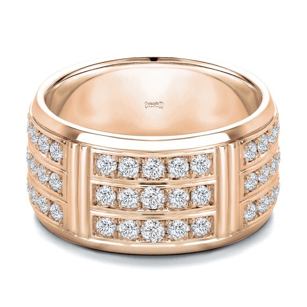 14k Rose Gold 14k Rose Gold Men's Custom Diamond Wedding Band - Flat View -  108159