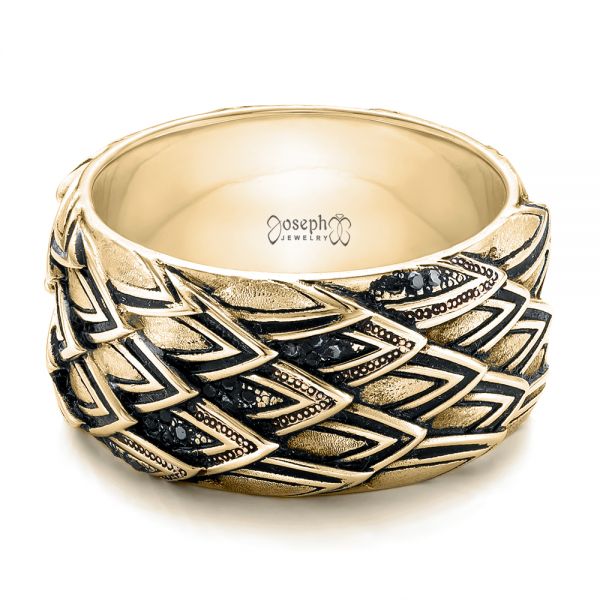 14k Yellow Gold 14k Yellow Gold Men's Custom Dragon Scale Wedding Ring - Flat View -  103652 - Thumbnail