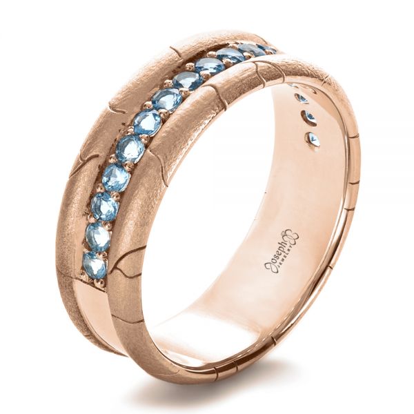 14k Rose Gold 14k Rose Gold Men's Custom Ring With Aquamarine - Three-Quarter View -  1203