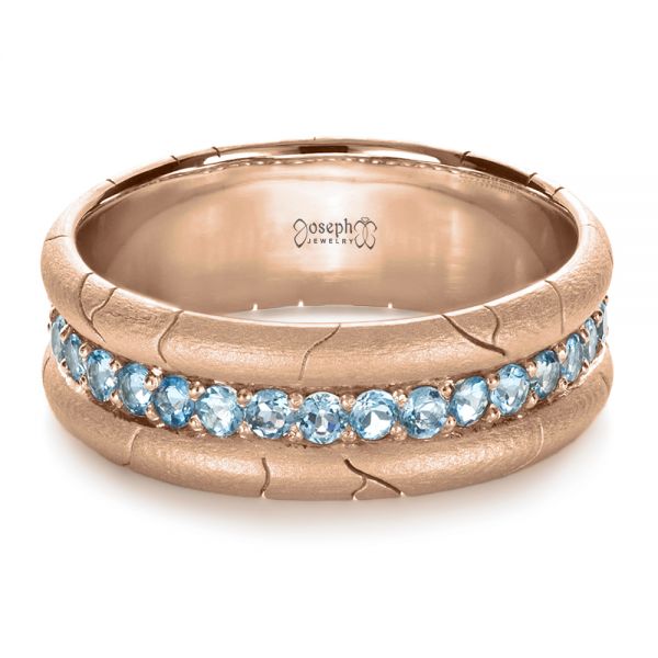 18k Rose Gold 18k Rose Gold Men's Custom Ring With Aquamarine - Flat View - 1203