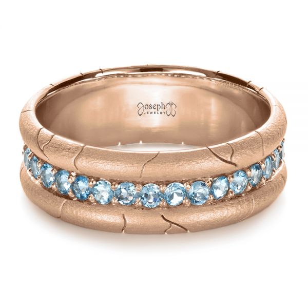 18k Rose Gold 18k Rose Gold Men's Custom Ring With Aquamarine - Flat View -  1203