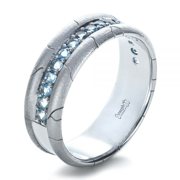 18k White Gold 18k White Gold Men's Custom Ring With Aquamarine - Three-Quarter View -  1203