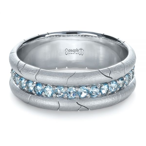  Platinum Platinum Men's Custom Ring With Aquamarine - Flat View -  1203
