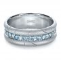 14k White Gold Men's Custom Ring With Aquamarine - Flat View -  1203 - Thumbnail
