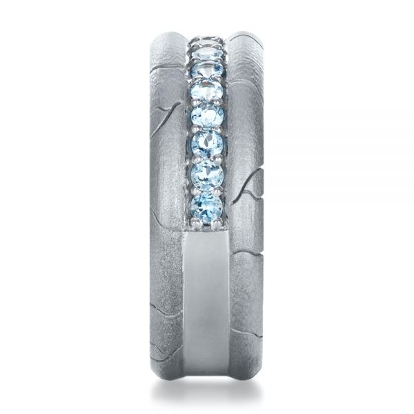 14k White Gold Men's Custom Ring With Aquamarine - Side View -  1203