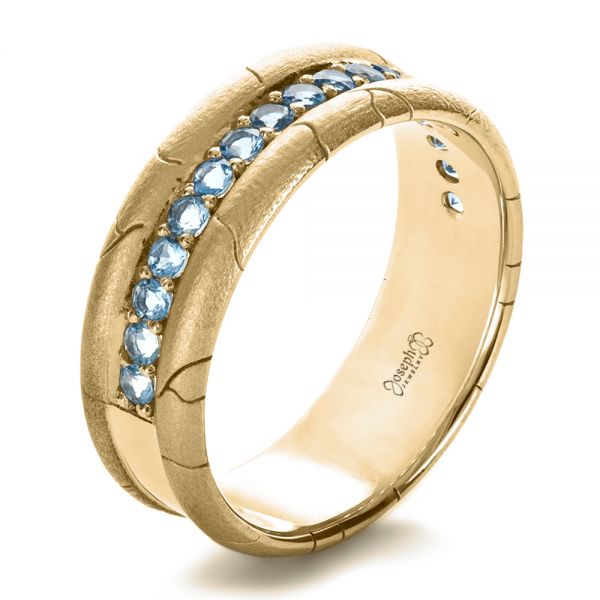 18k Yellow Gold 18k Yellow Gold Men's Custom Ring With Aquamarine - Three-Quarter View -  1203