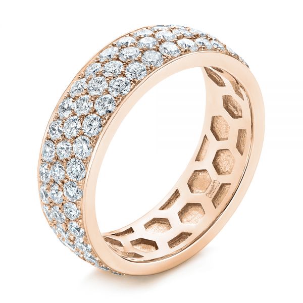 18k Rose Gold 18k Rose Gold Men's Diamond Pave Hexagon Eternity Band - Three-Quarter View -  105233