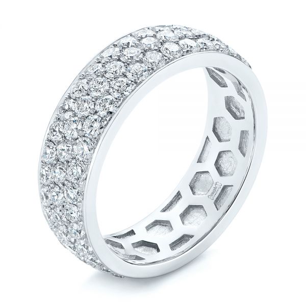 18k White Gold 18k White Gold Men's Diamond Pave Hexagon Eternity Band - Three-Quarter View -  105233