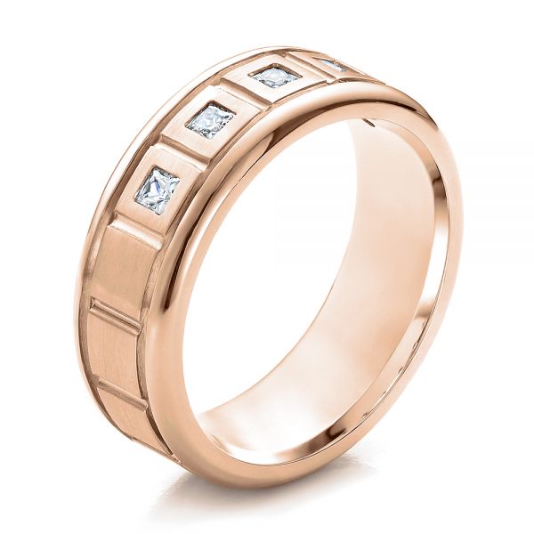 18k Rose Gold 18k Rose Gold Men's Diamond Wedding Band - Three-Quarter View -  100179