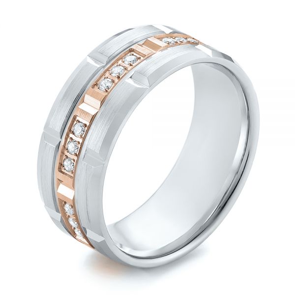 18k Rose Gold And Platinum 18k Rose Gold And Platinum Men's Diamond Wedding Band - Three-Quarter View -  103979