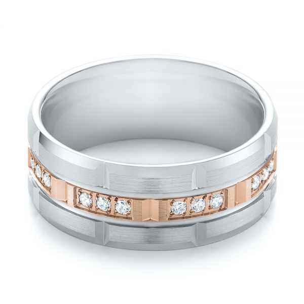 18k Rose Gold And Platinum 18k Rose Gold And Platinum Men's Diamond Wedding Band - Flat View -  103979