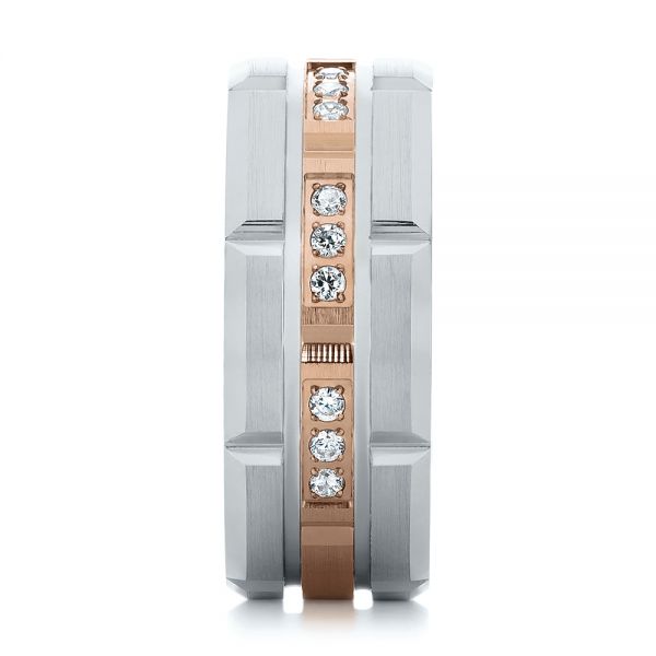 18k Rose Gold And Platinum 18k Rose Gold And Platinum Men's Diamond Wedding Band - Side View -  103979