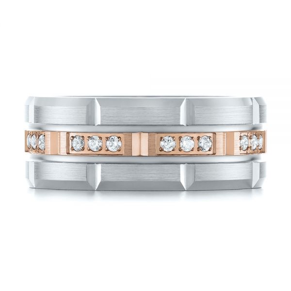 18k Rose Gold And Platinum 18k Rose Gold And Platinum Men's Diamond Wedding Band - Top View -  103979