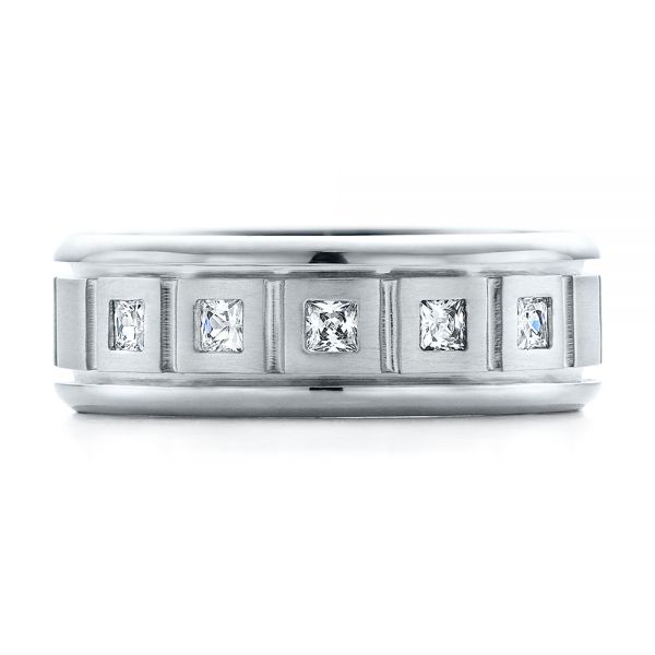 18k White Gold Men's Diamond Wedding Band - Top View -  100179