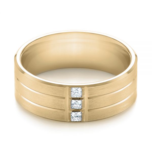 Men's 14K Yellow Gold Flat Wedding Band - 6MM Wide With 6 Diamond Bezel Setting, Comfort Fit