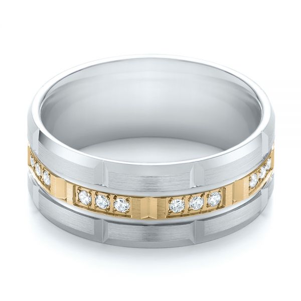 14k Yellow Gold And Platinum 14k Yellow Gold And Platinum Men's Diamond Wedding Band - Flat View -  103979