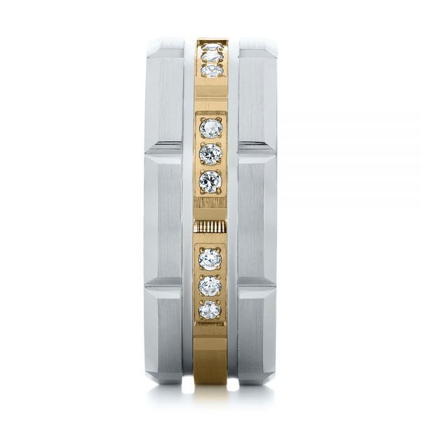 18k Yellow Gold And Platinum 18k Yellow Gold And Platinum Men's Diamond Wedding Band - Side View -  103979