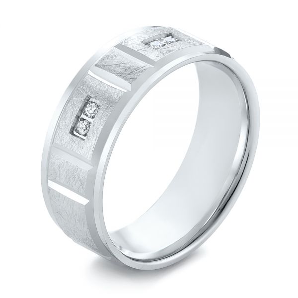 Men's Diamond And Scratch Finish Wedding Band - Three-Quarter View -  103969