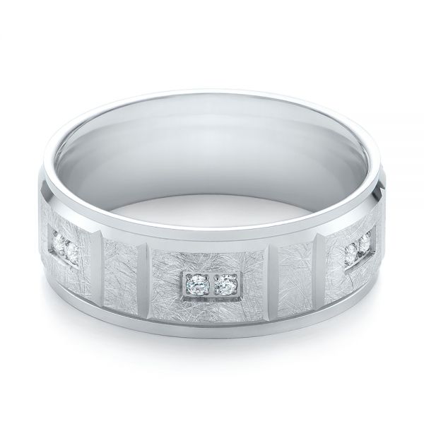 Men's Diamond And Scratch Finish Wedding Band - Flat View - 103969