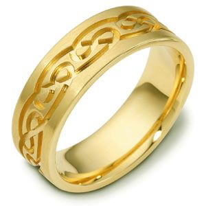 Men's Engraved 18k Yellow Gold Band - Image