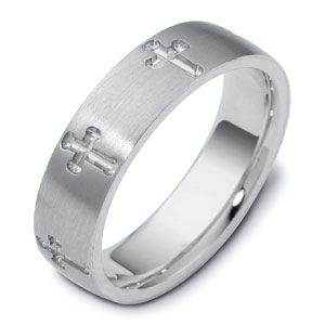 14k White Gold 14k White Gold Men's Engraved Two-tone Band - Three-Quarter View -  327