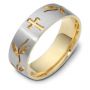 18k Yellow Gold And 18K Gold Men's Engraved Two-tone Band - Three-Quarter View -  328 - Thumbnail