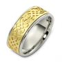 Men's Engraved Two-tone Band - Three-Quarter View -  329 - Thumbnail