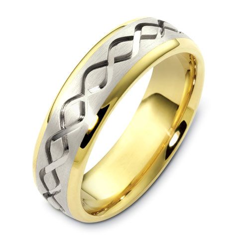 18k Yellow Gold And 18K Gold Men's Engraved Two-tone Band - Three-Quarter View -  330