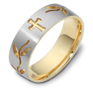 Men's Engraved Two-Tone Gold Band - front perspective