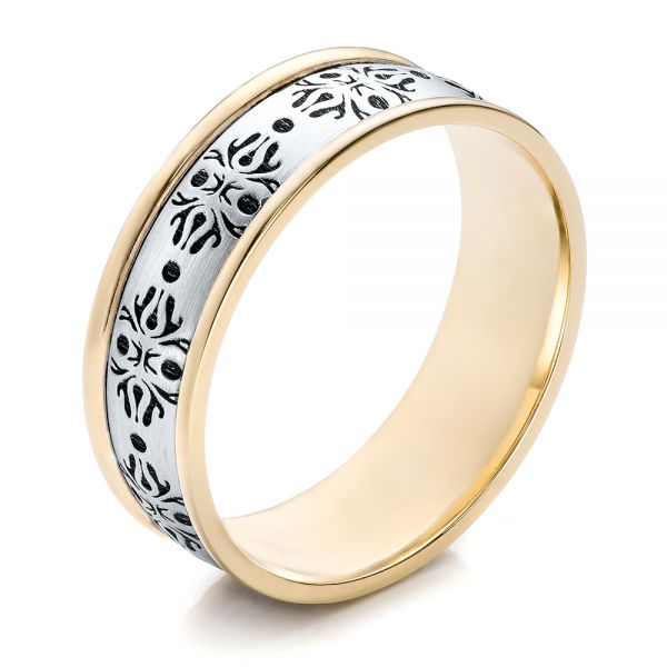 Men's Engraved Two-Tone Wedding Band - Image