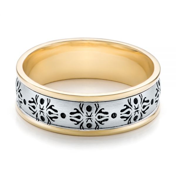 Men's Engraved Two-tone Wedding Band - Flat View -  101055